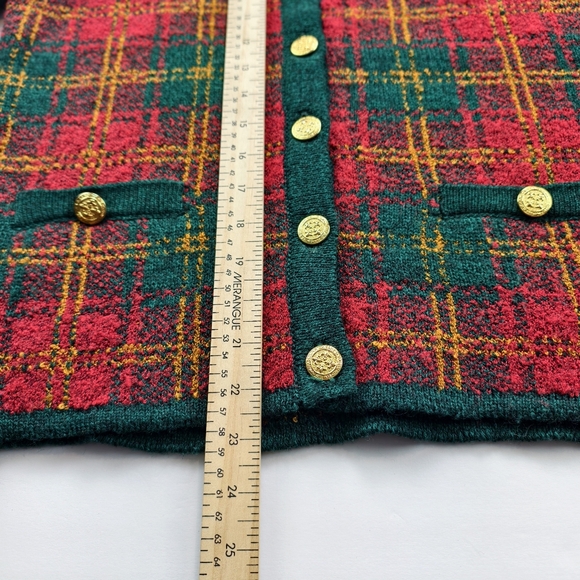 Vintage Franco Valeri Plaid Wool Blend Cardigan Gold Buttons Preppy Size S - Picture 9 of 10